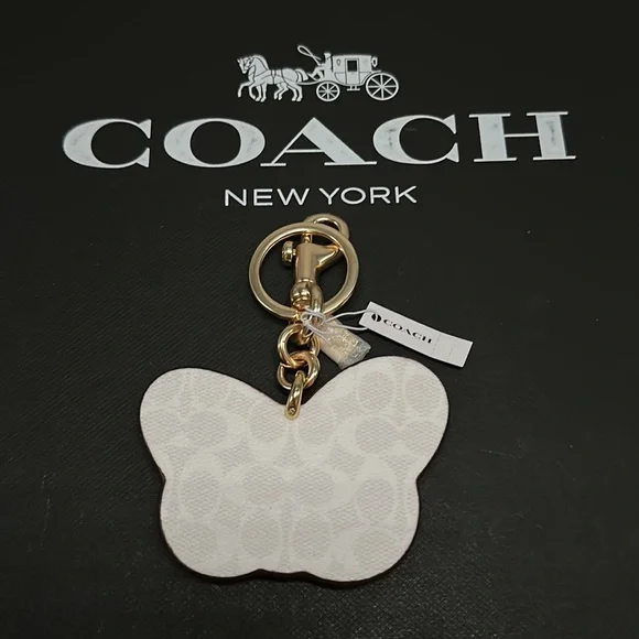 NWT Coach Butterfly Bag Charm Signature Canvas Leather Graphic Keychain FOB 8248 - Picture 7 of 8